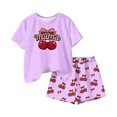 thumbnail image 4 of Cethrio Girls Summer Outfit Sets 2 Piece, Crew Neck Soft Short Sleeve Kids' Clothing Sets Purple Size 7-8, 4 of 5
