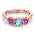 thumbnail image 3 of Gem Stone King 18K Rose Gold Plated Silver Swiss Blue Topaz and Pink Moissanite Engagement Ring for Women | 1.65 Cttw | Round 5MM | Gemstone November Birthstone | Size 5, 3 of 6