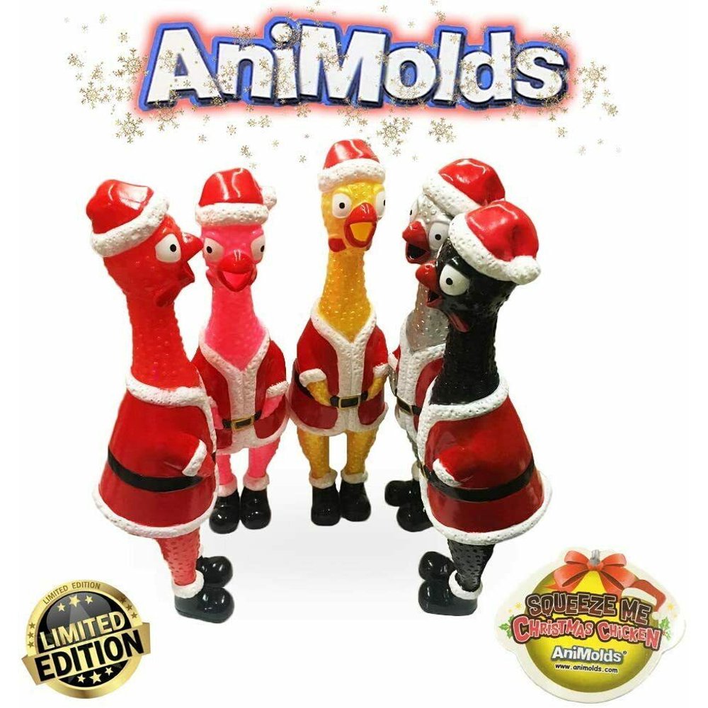 ANIMOLDS Squeeze Me Christmas Chicken Hilarious Screaming Rubber