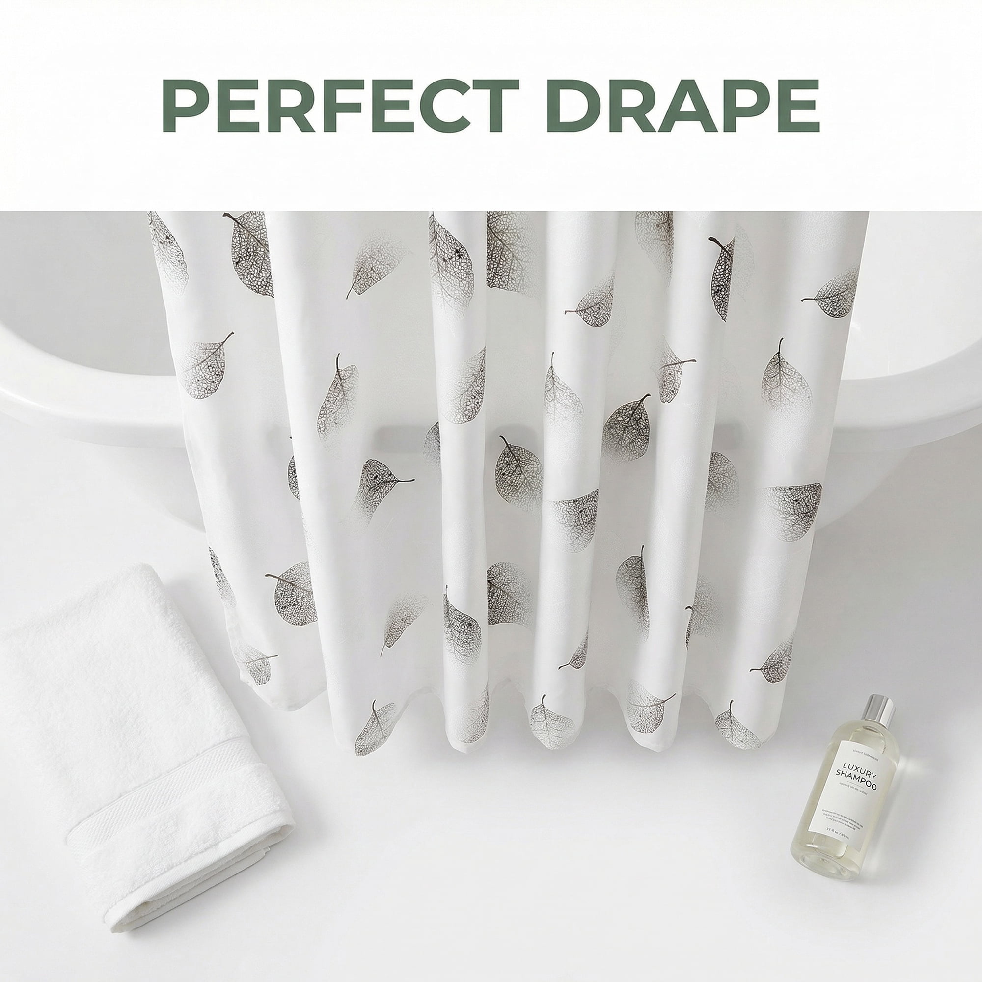 Unique Bargains Printed Waterproof Shower Curtain Sets with 12 Hooks Leaves 71"W x 71"L
