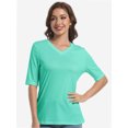 thumbnail image 3 of Women's Short Sleeve V Neck Casual Basic Solid Color Pullover Lightweight Soft Knit T-Shirt Tops, 3 of 5