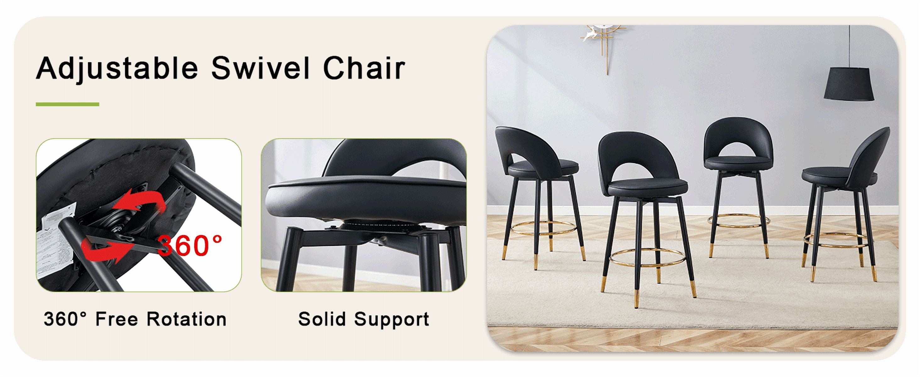 Noble House 360° Rotatable PU Bar Stool Set of 2,Comfortable Cushioned Seat,Black