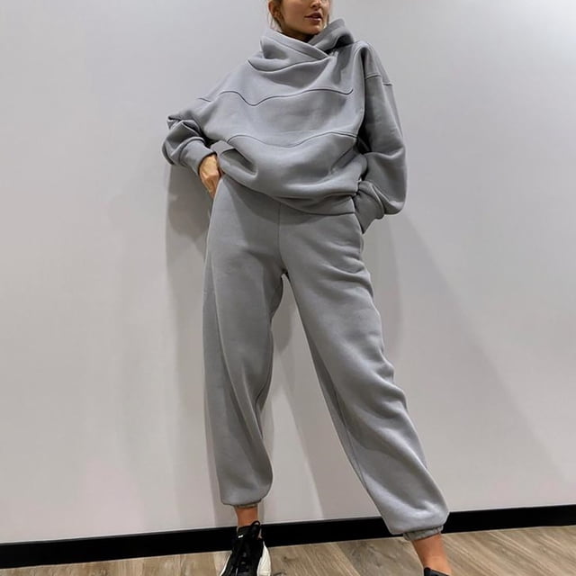 Puntoco Suéter De Manga Larga Con Capucha Sólida Para Mujer Traje Casual De Dos Piezas De Manga Larga Con Capucha Liquidación Puntoco Puntoco-3295