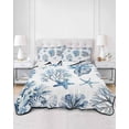 thumbnail image 2 of Quilts Twin-XL Size Bedding Set, Blue Coastal Lightweight Quilted Comforter, Summer Ocean Sea Corals Starfish Shells Soft Reversible Bedspread Coverlet with Pillow Covers for All Season, 68" x 98", 2 of 7