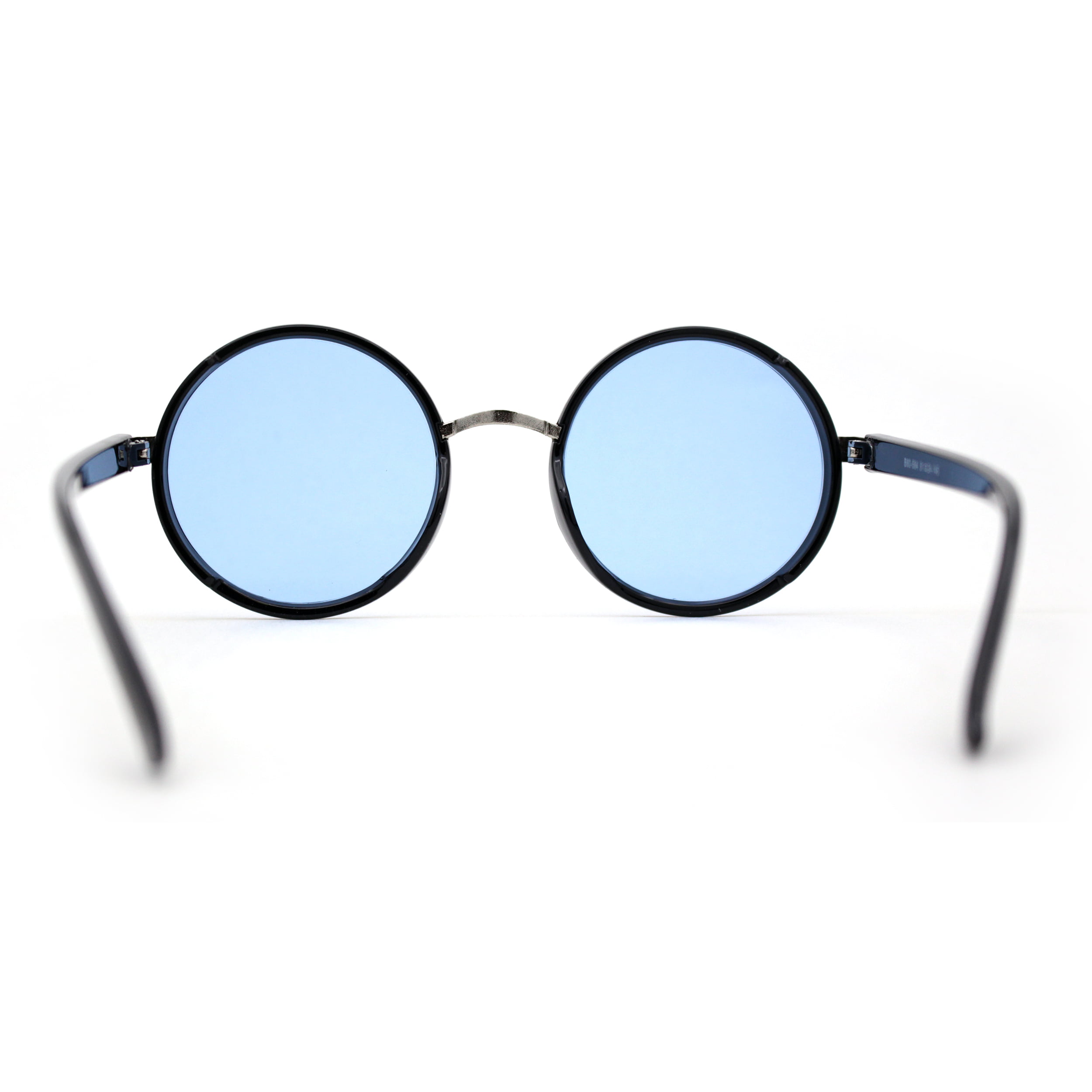 Double Rim Glitter Arm Wizard Circle Lens Round Sunglasses Silver Black Blue