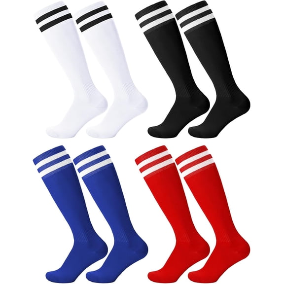 AIGIA 4 Pairs Childrens Football Socks Kids Football Socks Breathable Soccer Socks Long Football Sports Socks