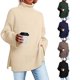thumbnail image 2 of Suéter de punto de canalé con cuello alto y manga larga dividido de gran tamaño con cuello alto para mujer de otoño e invierno, 2 of 6