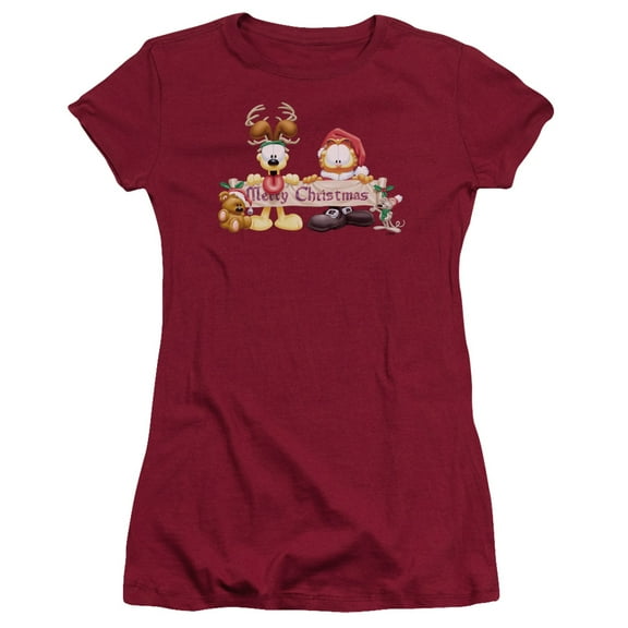 Garfield Christmas Banner S/S Junior Women's T-Shirt Sheer Cardinal