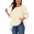 thumbnail image 2 of DARING DIVA Women's Plus 3/4 Sleeves Round Neck Lace Panel Top 3X Beige, 2 of 6
