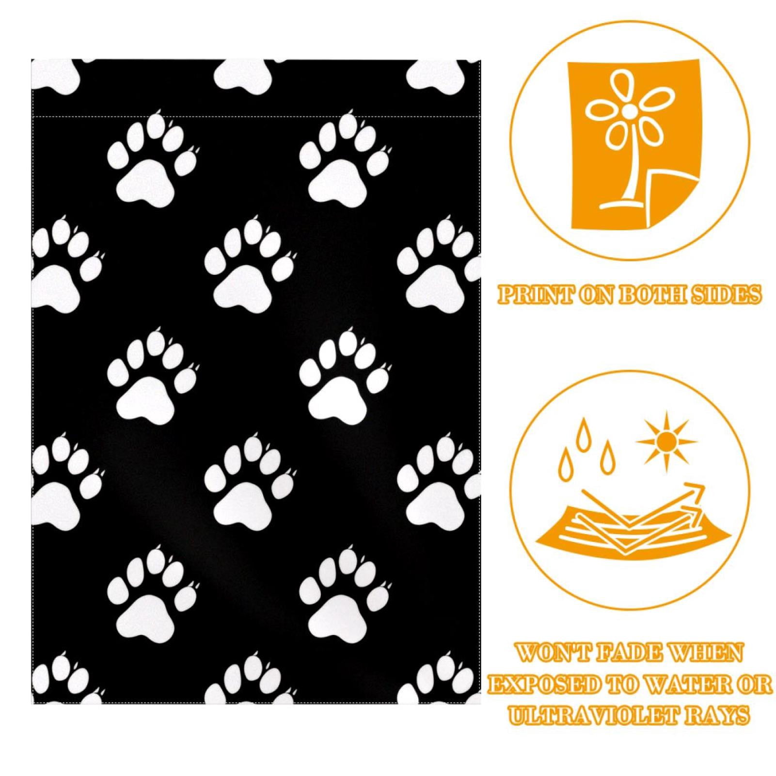 Welcome Animal Paws Black Background Garden Flag, Vertical Double Sided Small House Flag, Yard Farmhouse Outdoor Deck Veranda Lawn Decor 28x40 Inch