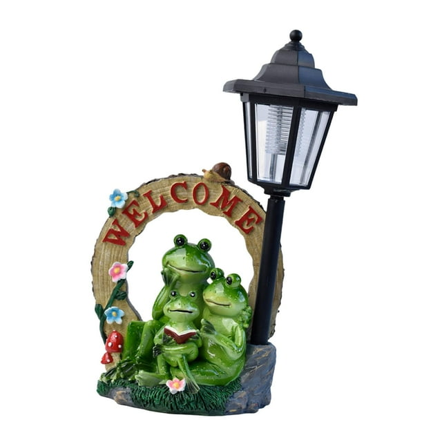 Estatua de rana de jardín con luz solar, realista, encantadora, lámpara artesanal, adorno de iluminación decorativo para patio, parterre de flores