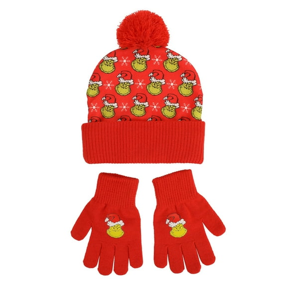 The Grinch All-Over Character Print Youth 2-Piece Knit Beanie & Gloves Set