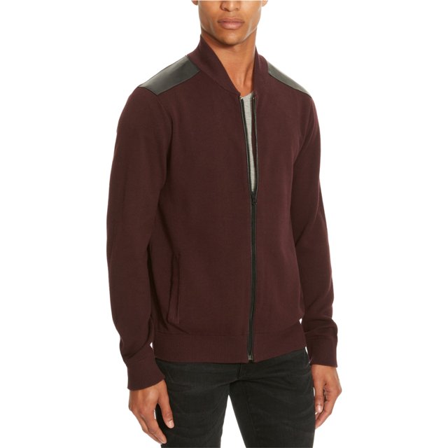 Kenneth Cole Mens Mixed-Media Sweater Bomber Jacket, Rojo, Mediano Kenneth Cole Chaqueta de bombardero