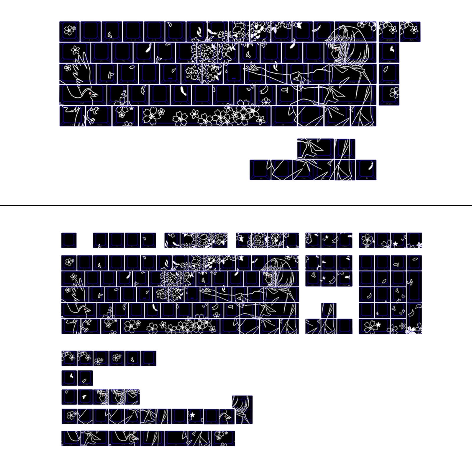 Themed Side Printed Translucent Keycaps 74/140Key Original Height Compatible Mechanical Keyboards