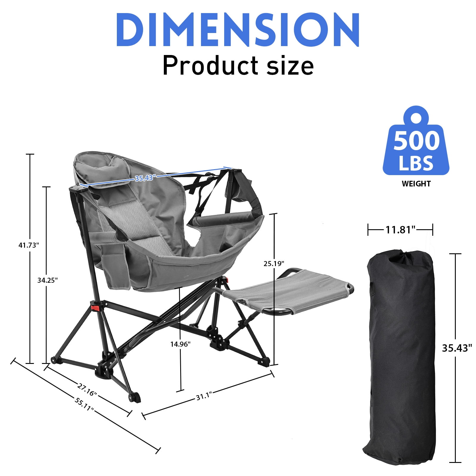 Autlaycil Camping Chairs, Oversized Hammock Chairs, Folding Rocking Chairs, Adjustable Back Swing Chairs, Cup Holder, Outdoor Beach Lawn, Grey
