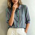 thumbnail image 4 of PBFRDSJ Womens 3/4 Sleeeve Striped Button Down Shirt Vintage Collar Loose Fit Casual Blouse for Office Business, 4 of 7