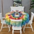 thumbnail image 2 of Colorful Rainbow Tie Dye Spiral Pattern Round Tablecloth 60"x60",Wrinkle Wipeable Table Cloth for Kitchen Dining Room Picnic Patio Party, 2 of 6