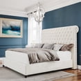 thumbnail image 3 of VanAcc King Upholstered Platform Bed Frame with Button Tufted Sleigh Headboard,Cream, 3 of 10