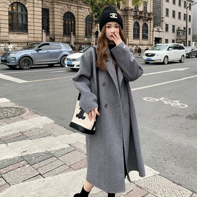 Abrigo de lana estilo otoño e invierno Abrigo de lana suelto estilo largo medio para mujer