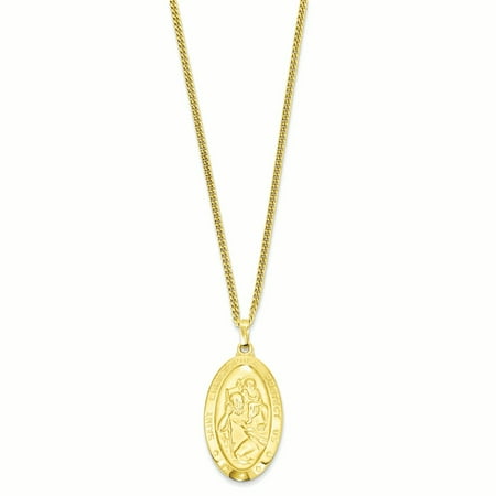 24in Gold Plated Kelly Waters Large Oval Saint Christopher Medal Chain Necklace Pendant Charm Religious