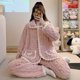 thumbnail image 2 of Pijama de vellón coral para mujer, cárdigan dulce de invierno, manga larga, talla grande, traje de ropa de casa para niña gordita, 2 of 4