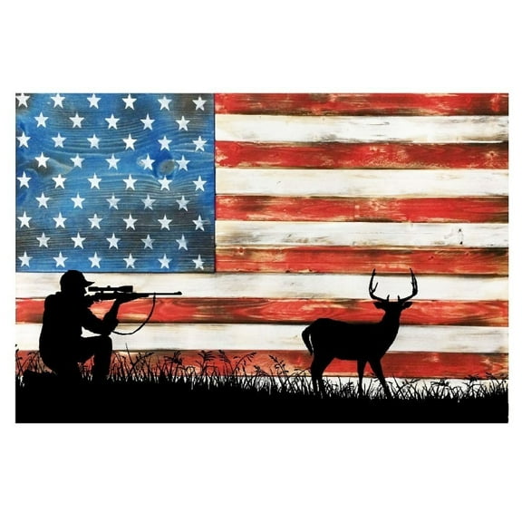 Hunting USA Flag Metal Wall Hanging Sign - 12" x 8"