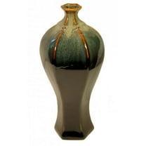 16"H. Hexagonal Black Chinese Porcelain Flower Vase with Hand Glazed 3 Color Drip - Oriental Furniture Warehouse