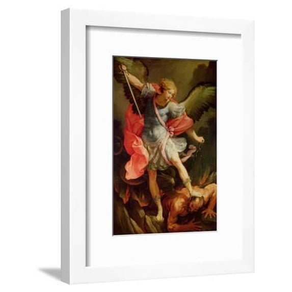 The Archangel Michael Defeating Satan, Figurative Religion Framed Art Print Wall Art by Guido Reni