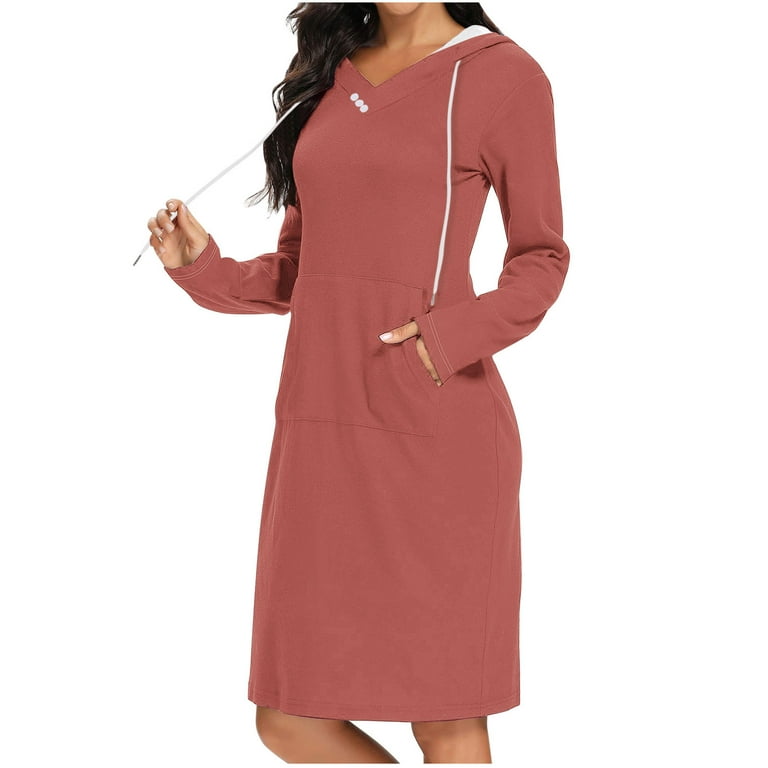red popover dress Blmnix Women Dresses with Pockets Popover Athletic Dress Dress Long Sleeve  Hooded Blue Mid-Length Women's Summer Dresses,XXL