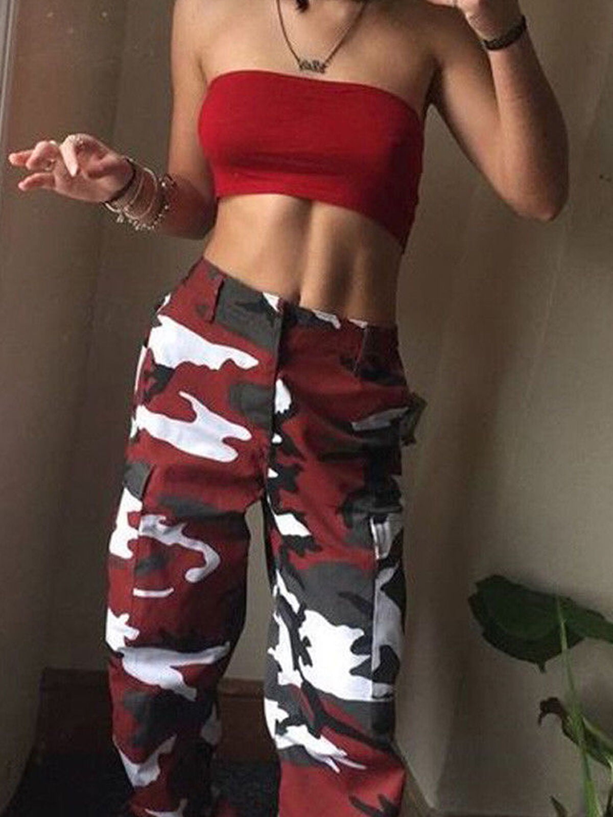 red camo cargo pants womens