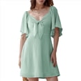 thumbnail image 1 of Vestido Mini Elegante con Escote en V Profundo y Lazo Verde S, 1 of 8
