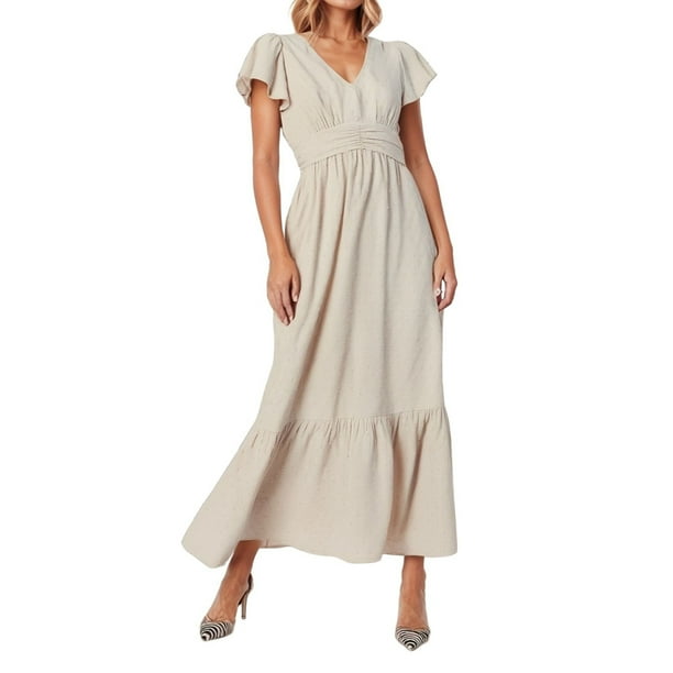 Vestido de mujer con cuello en V, lunares y mangas con volantes: estilo informal para fiestas, tejido ligero, estilo versátil, fácil de cuidar.