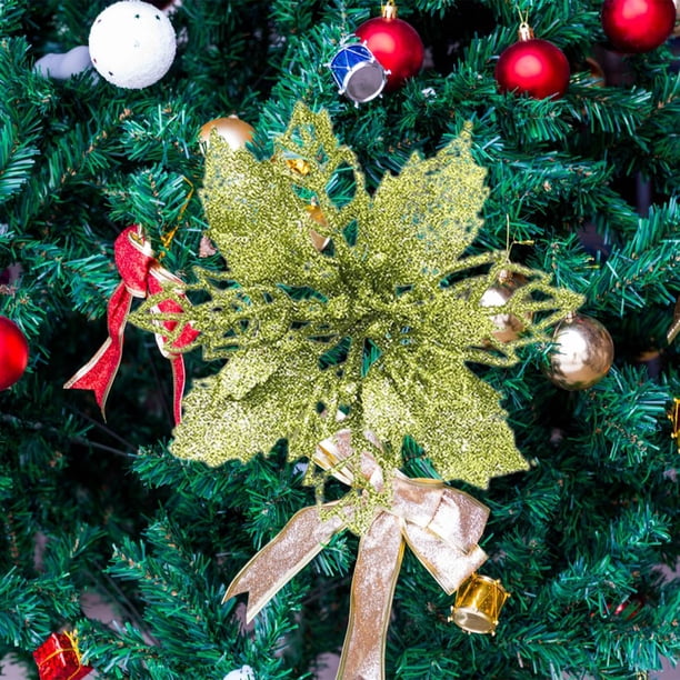 Fiudx Adorno Navideño, Flor de Pascua Brillante, Fácil de Colocar, Plástico Resistente, Ideal para Decorar Fiestas, Reutilizable Temporada Tras Temporada.