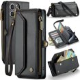 thumbnail image 1 of Premium Leather Wallet Case With Wrist And Shoulder Strap For Iphone 15 Series,iPhone 13 Pro, 1 of 7