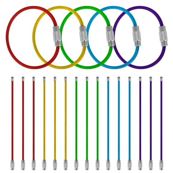 Toptie 20Pcs Key Chain Stainless Steel Wire Key Ring, 4-Inch Coloredl Cable Dog Tag Ring Luggage Tag Loops