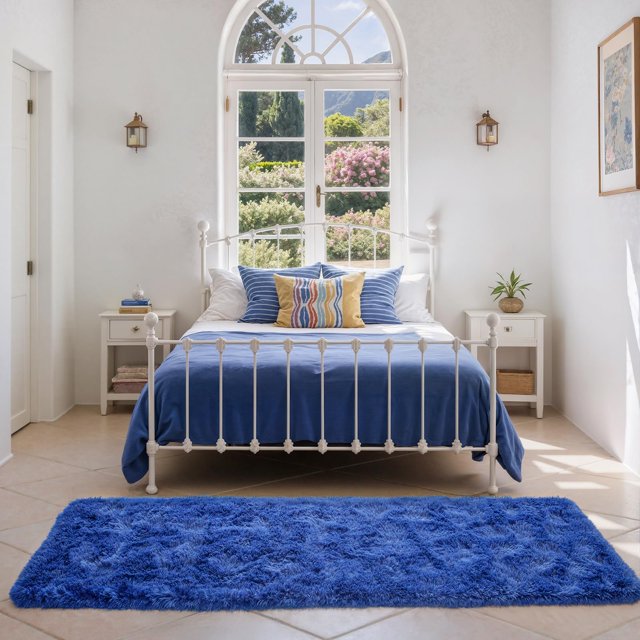 Alfombra Zentavio azul para mesita de noche, 61 x 183 cm, antideslizante