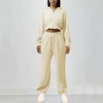 thumbnail image 2 of Brondbend Womens Track Suits 2 Piece Set Sweatsuit for Women Hooded Long Sleeve Zipper Solid Cropped Sweatshirt and Elastic Waist Sweatpant Set Baggy Fall Workout Comfortable Outfits,Beige, 2 of 7