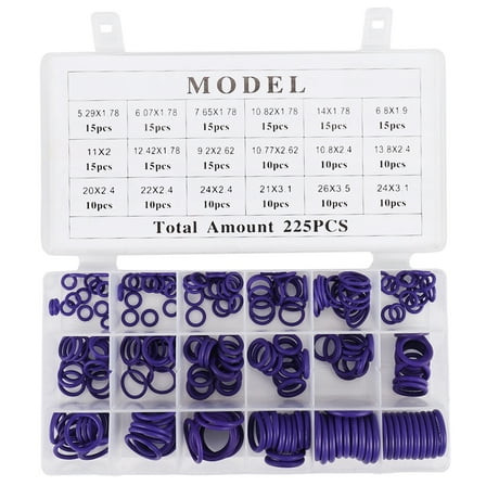 225Pcs Seal O-Ring R22 R134A Air Conditioning O-Ring Rubber Washer Assortment Car Accessories