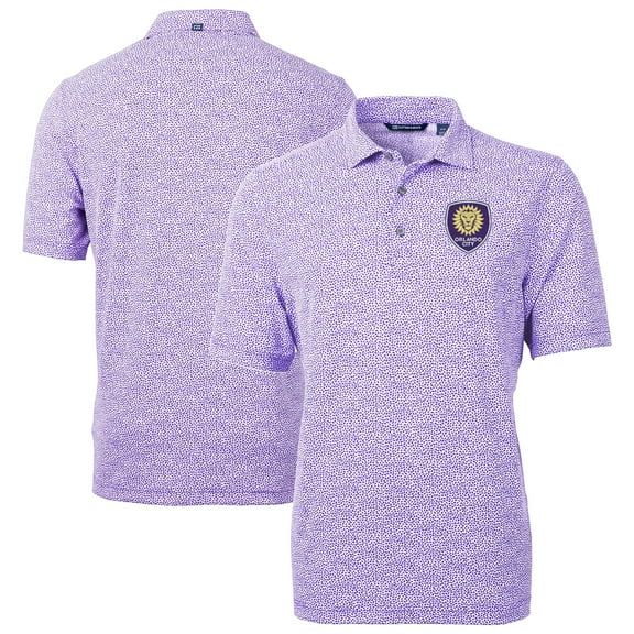 Men's-Cutter & Buck  Purple Orlando City SC Virtue Eco Pique Botanical Print Recycled Polo