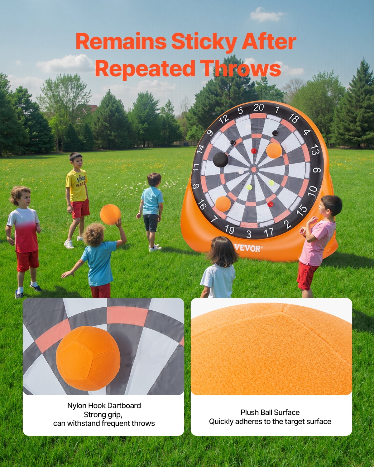 VEVOR Inflatable Soccer Dart Board,over 6 ft High Giant Soccer Dart Board with 4 Kick Balls,12 Tennis and Air Pump, 3-Min Setup,Ideal for Giant Yard Games, Giant Kick Darts Game, Backyard Golf Game