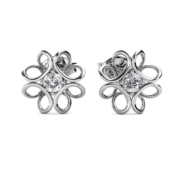 Cate & Chloe Alexis 18k White Gold Plated Flower Stud Earrings with Swarovski Crystals for Women
