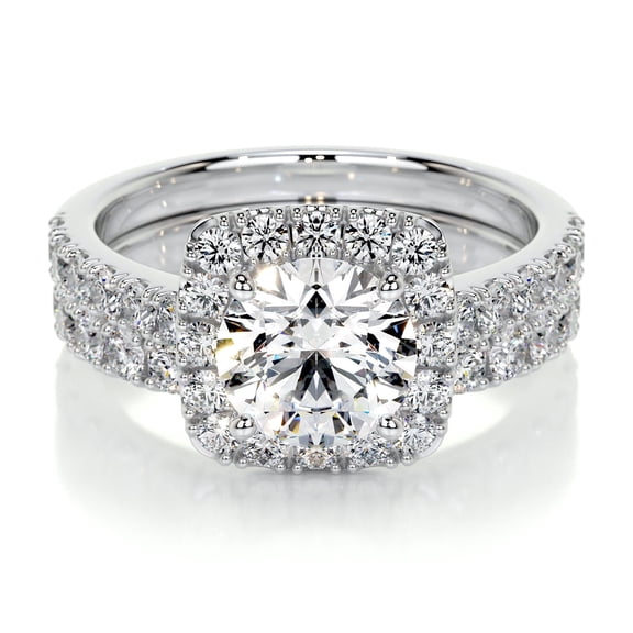 First Jewel Hidden Halo Round Cut Engagement Ring for Women's - 1.6 Ct Lab Created Simulated Diamond - 14K White Gold Over - Perfect Gift for Weddings and Anniversaries, Prong Setting Designs