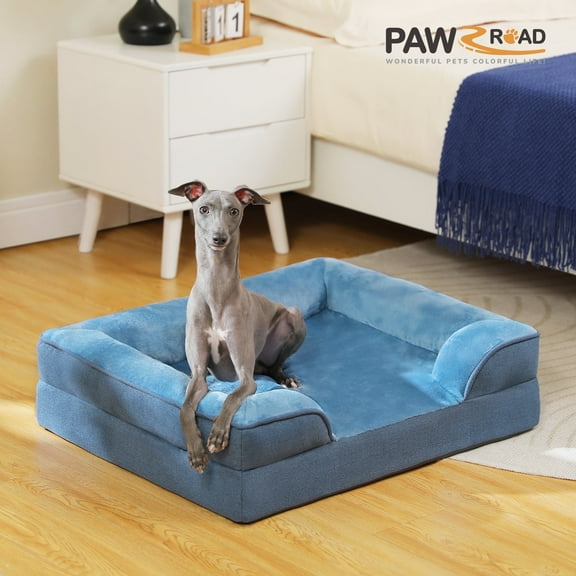 PAWZ Road Orthopedic Dog Bed Removable Washable Cover Non-Slip Bottom Dog Sofa Bed, S-XL, Blue