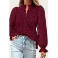 thumbnail image 4 of PRETTYGARDEN Women's Dressy Casual Blouse Tops Fall Puff Long Sleeve Button V Neck Hollow Out Lace Embroidered Shirts, 4 of 7