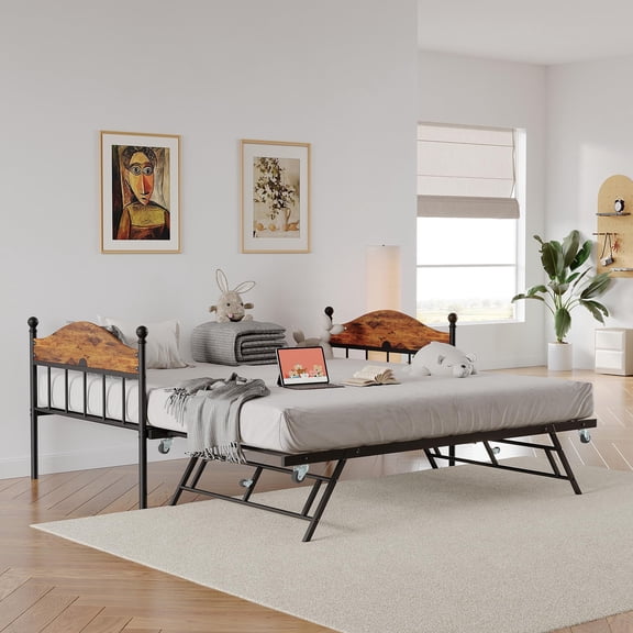 Garvee Twin Daybed with Trundle Space Saving Sofa Bed with Metal Frame for Living Room & Bedroom