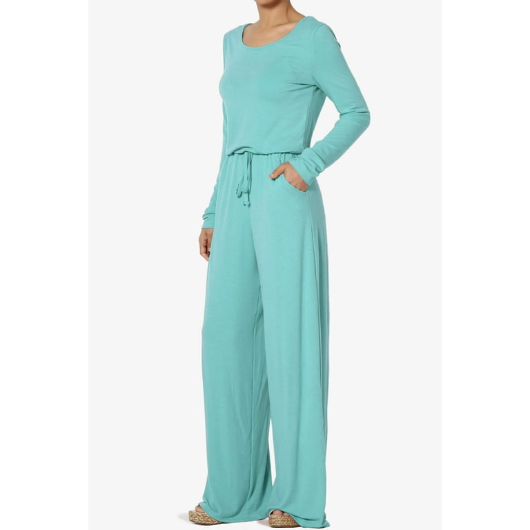 Women s PLUS TALL Casual Long Sleeve Elastic Waist Jersey Lounge Wide Leg Jumpsuit