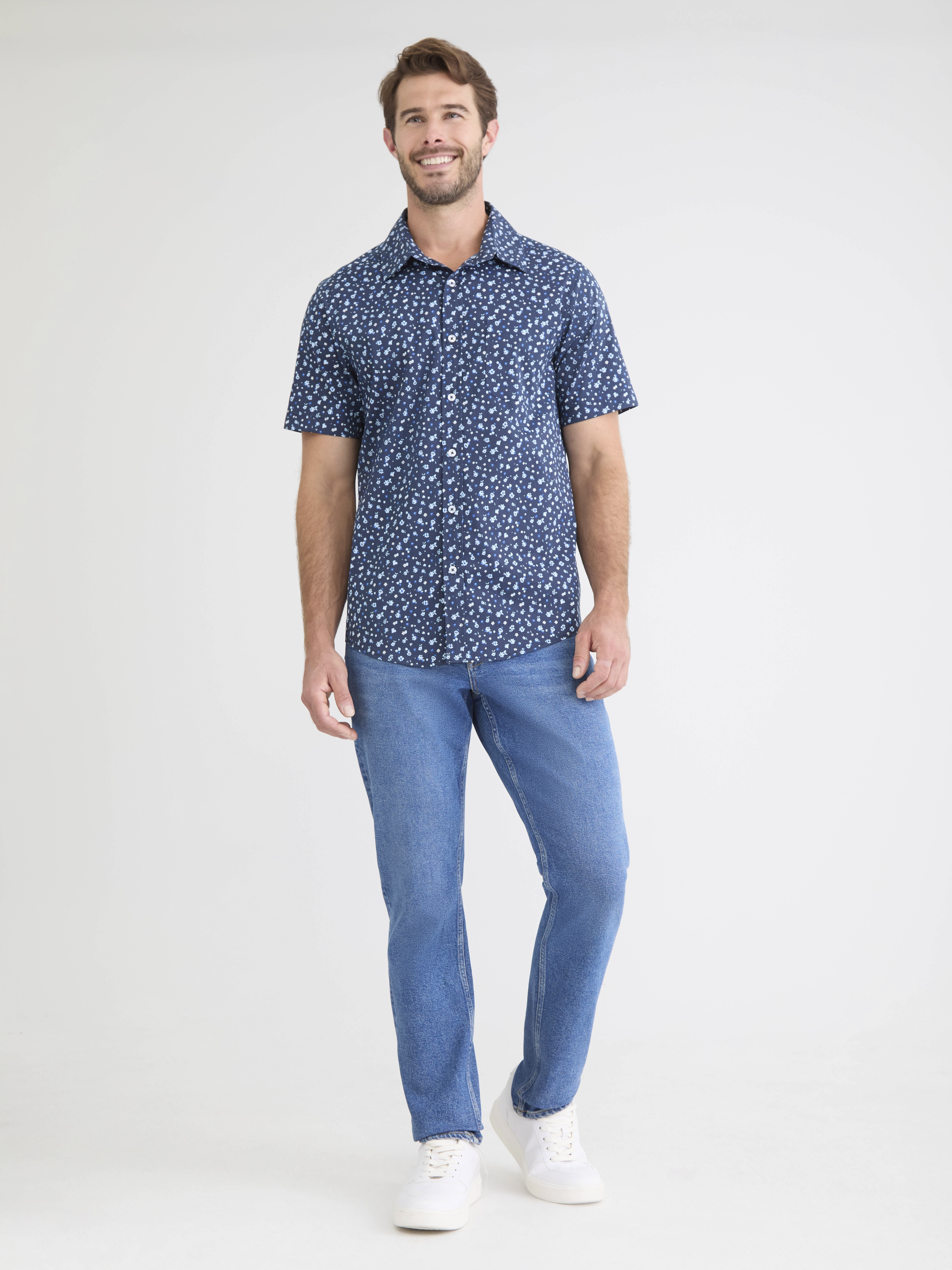 George Men's and Big Men's Button Up Commuter Shirt with Short Sleeves, Sizes S-3XL