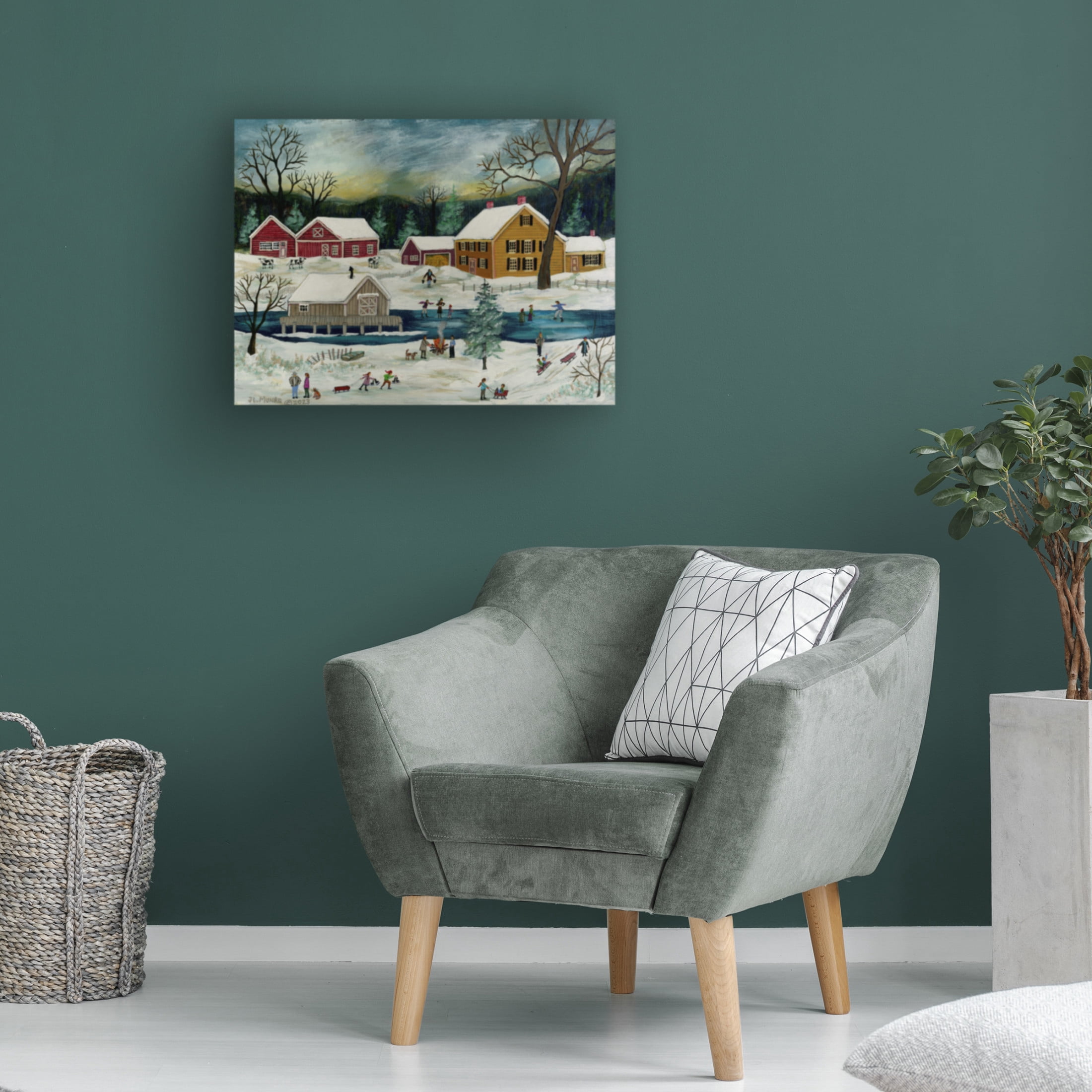 Canvas Wall Art - JL Munro 'Winter by the Boathouse' Wall Art for Living Room, Bedroom, or Office Décor by Trademark Fine Art - 47 x 35 Inches