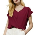thumbnail image 4 of Women's T-shirts Solid Color V Neck T Shirt Elegant Short Sleeved Top For Spring And Summer Women's Clothing T-shirts, 4 of 7
