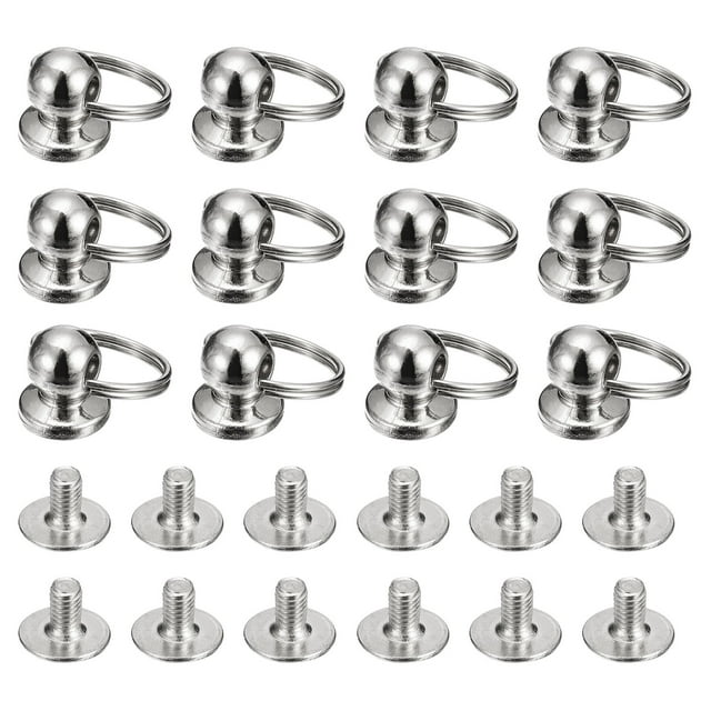 Unique Bargains 6x8mm Ball Head Stud Rivets Screw Back with Double Split Ring, 12Pack Button Nipple Rivet, Silver Tone